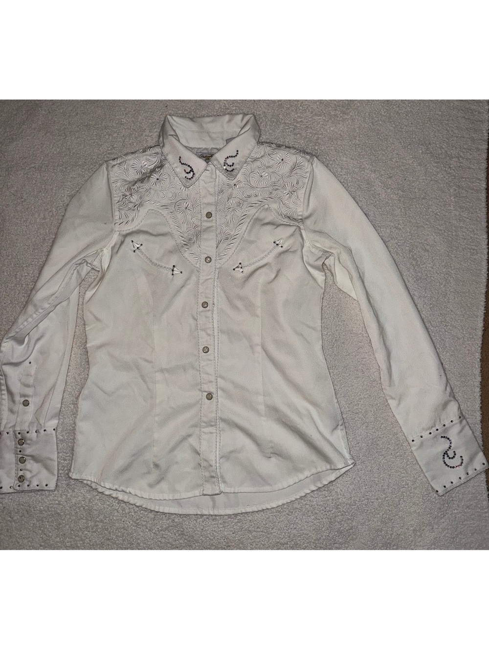 : Panhandle Slim White Embroidered Western Shirt Size M Rhinestone Cowgirl